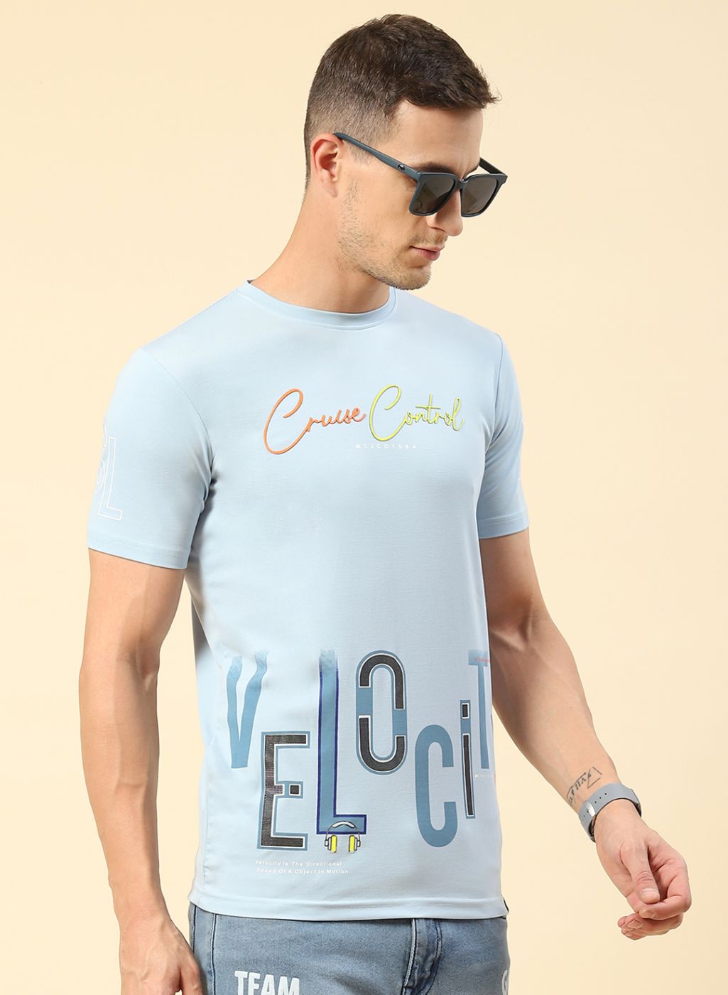 Men Blue Printed T-Shirt