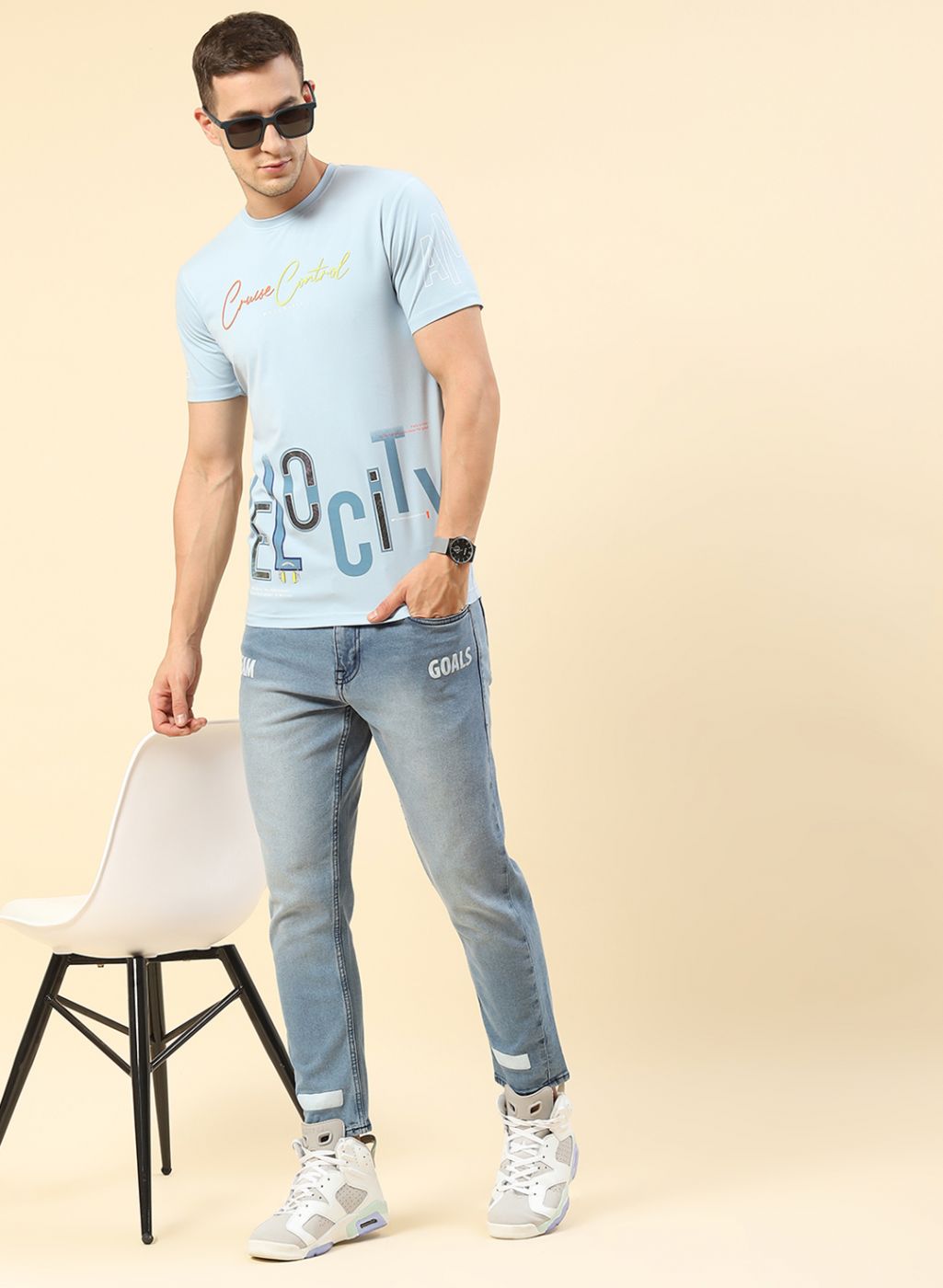 Men Blue Printed T-Shirt