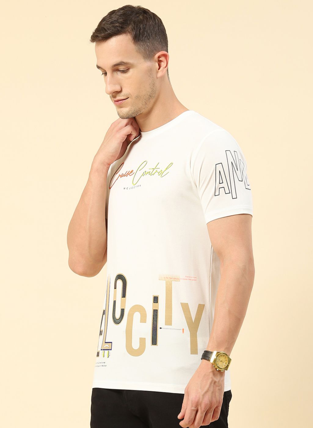 Men White Printed T-Shirt
