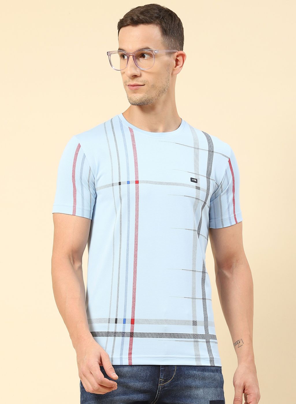 Men Sky Blue Printed T-Shirt