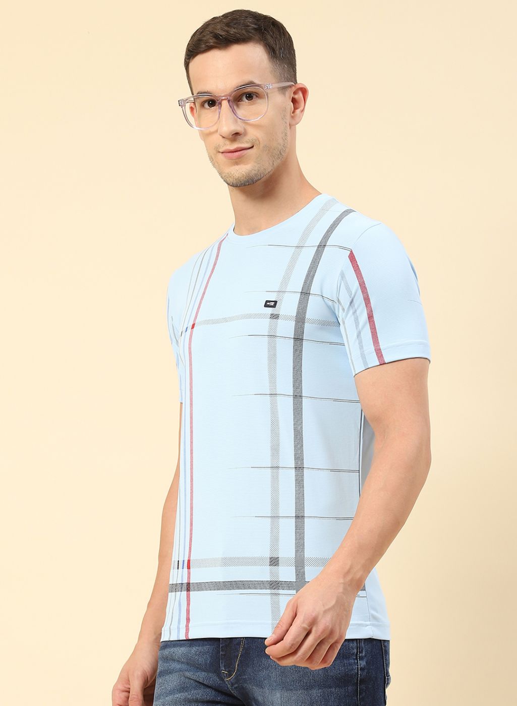 Men Sky Blue Printed T-Shirt