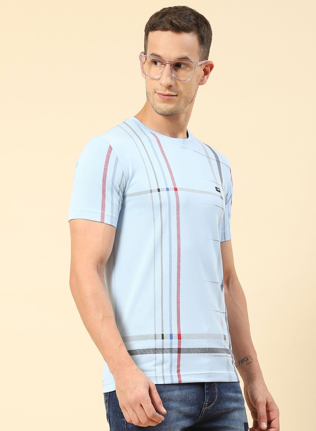Men Sky Blue Printed T-Shirt