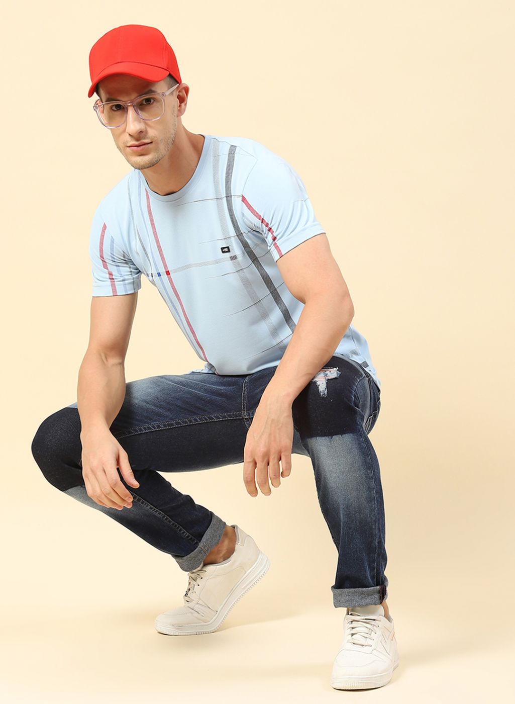 Men Sky Blue Printed T-Shirt