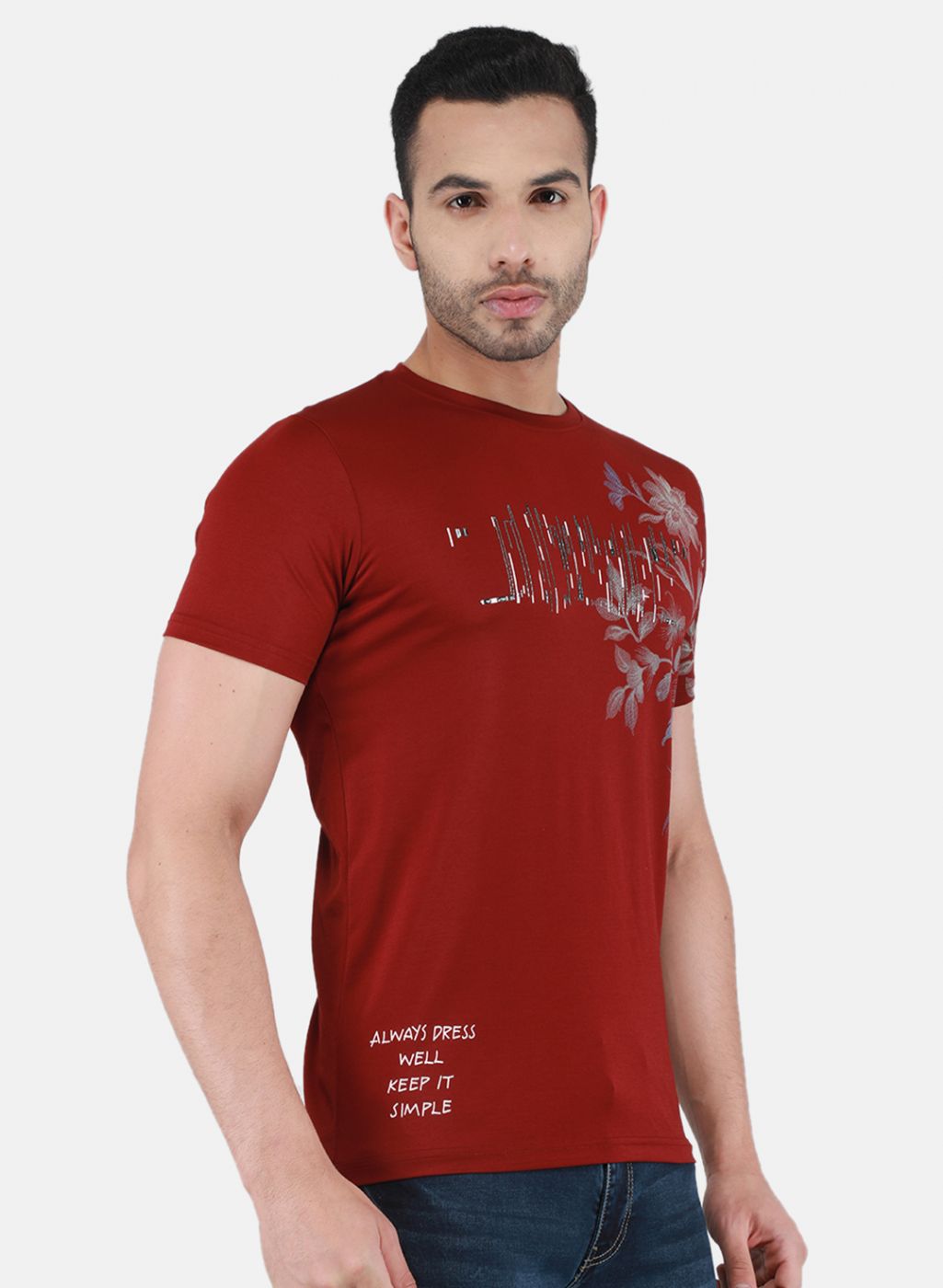 Men Maroon Printed T-Shirt