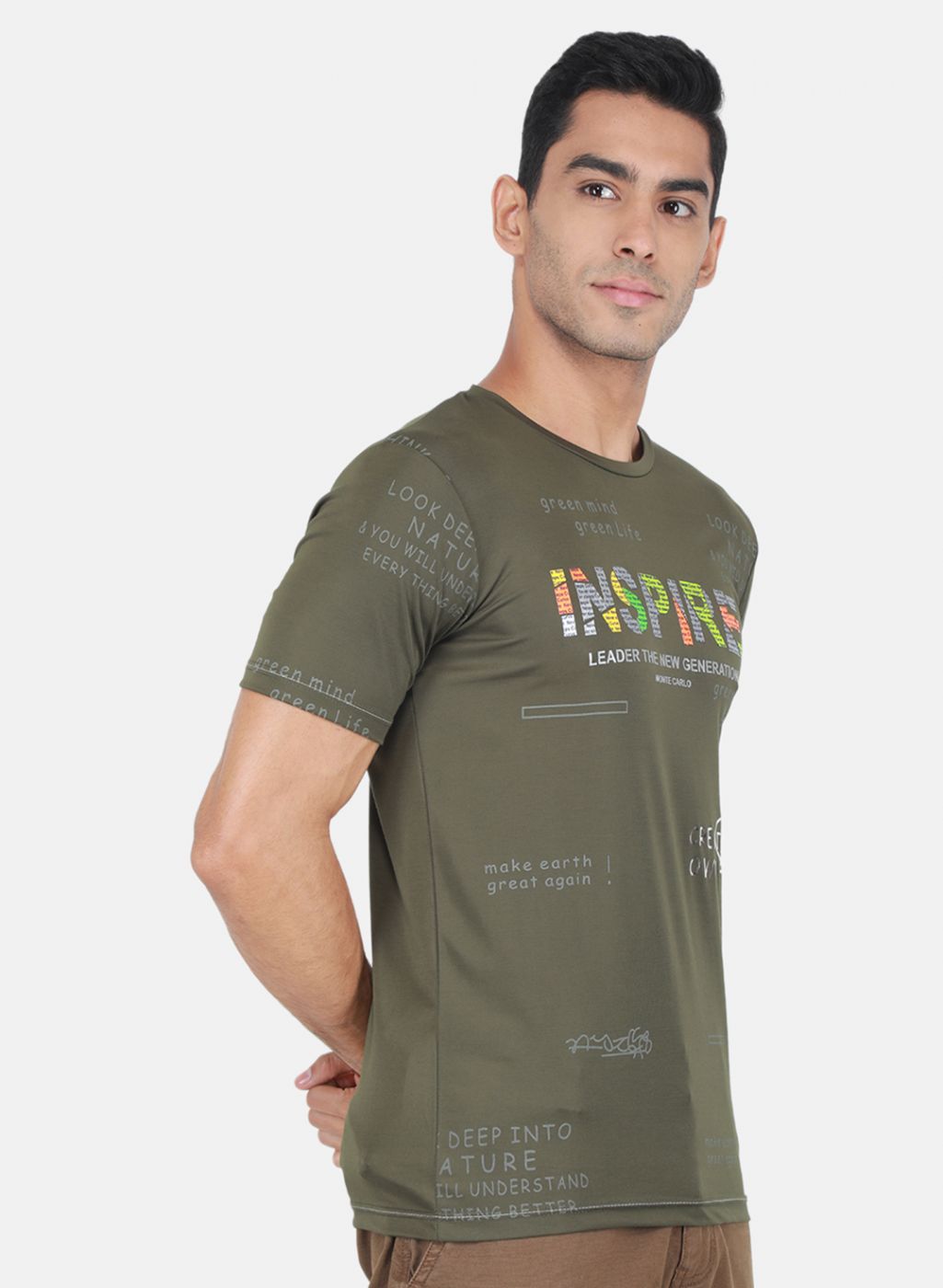 Men Olive Printed T-Shirt