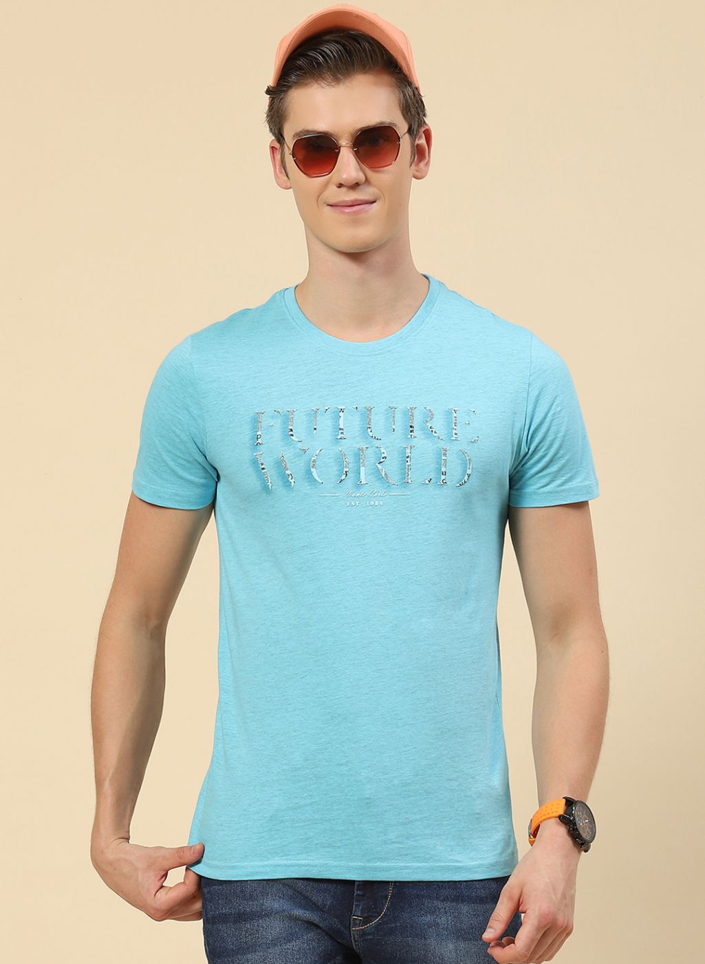 Men Sky Blue Printed T-Shirt