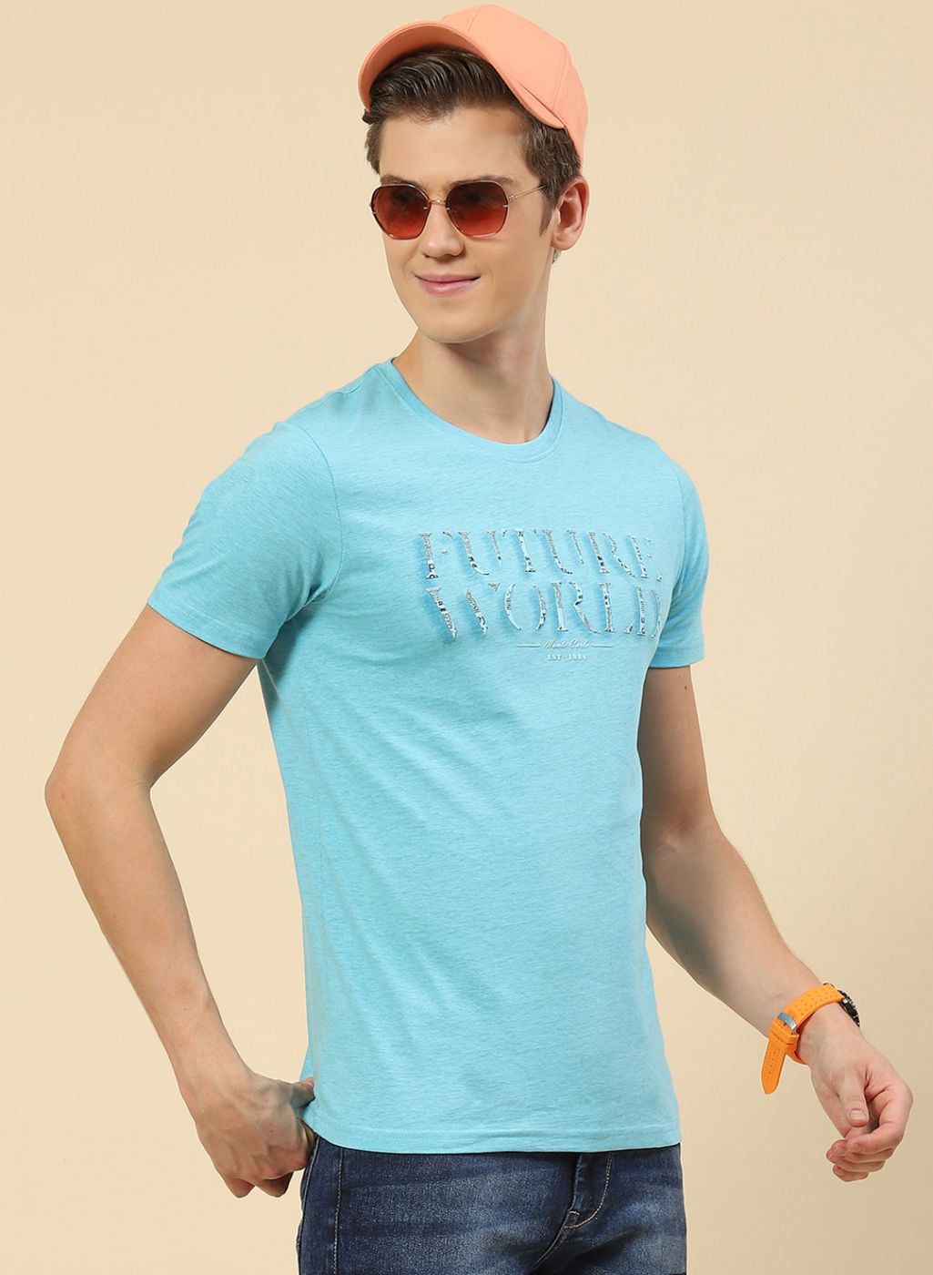 Men Sky Blue Printed T-Shirt
