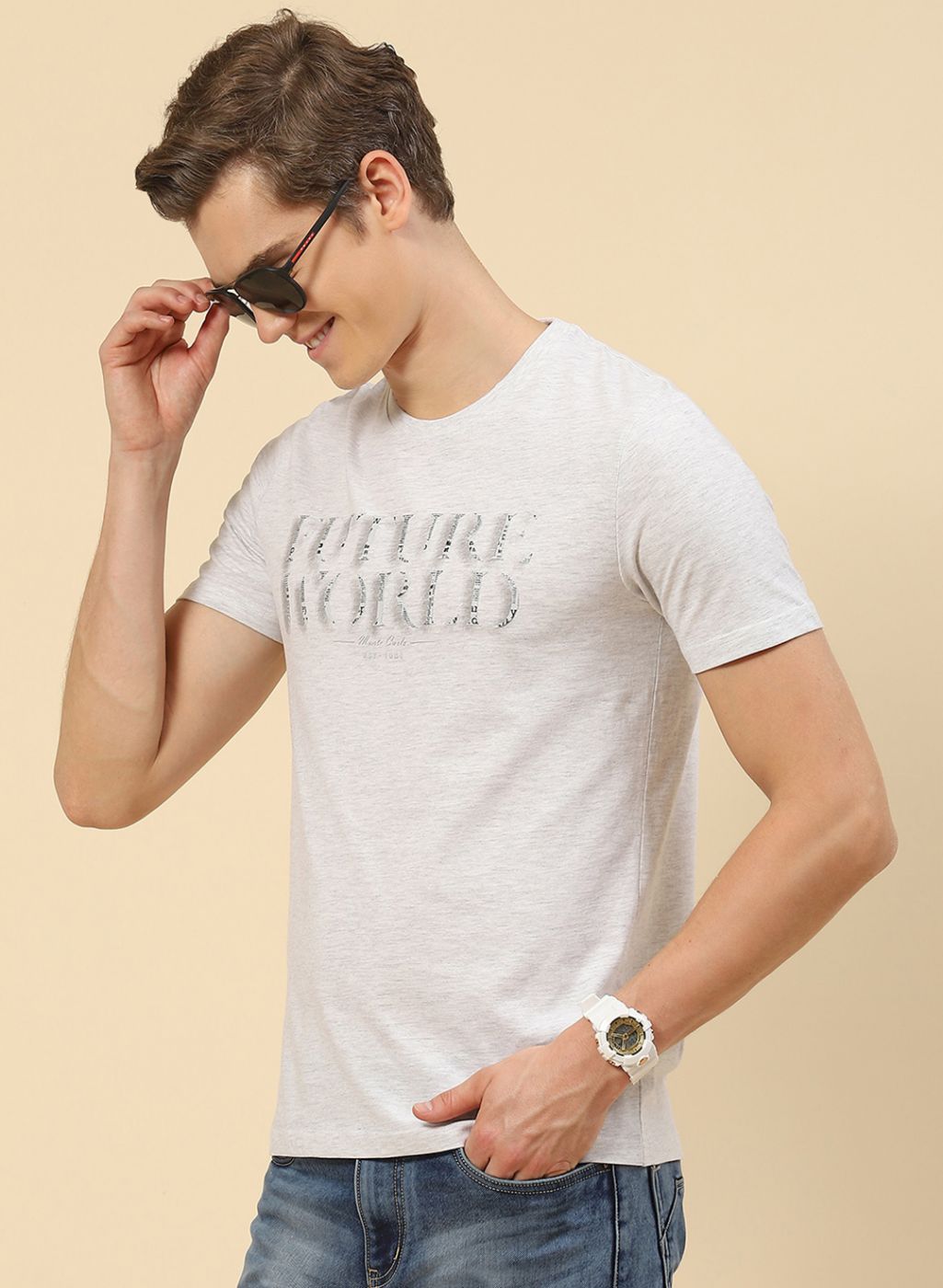 Men Grey Printed T-Shirt