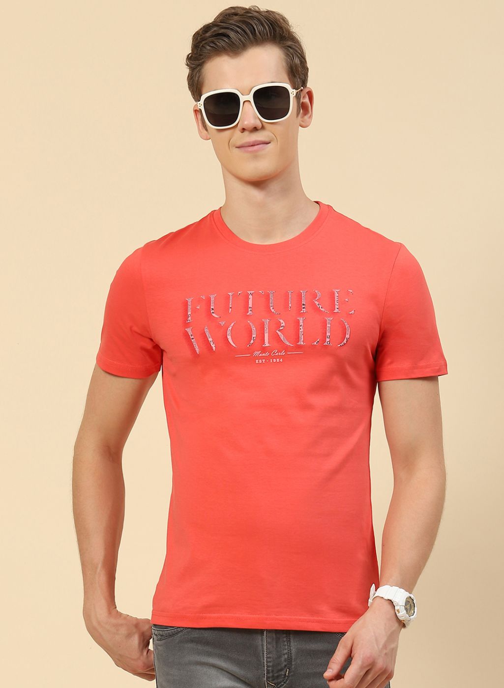 Men Peach Printed T-Shirt