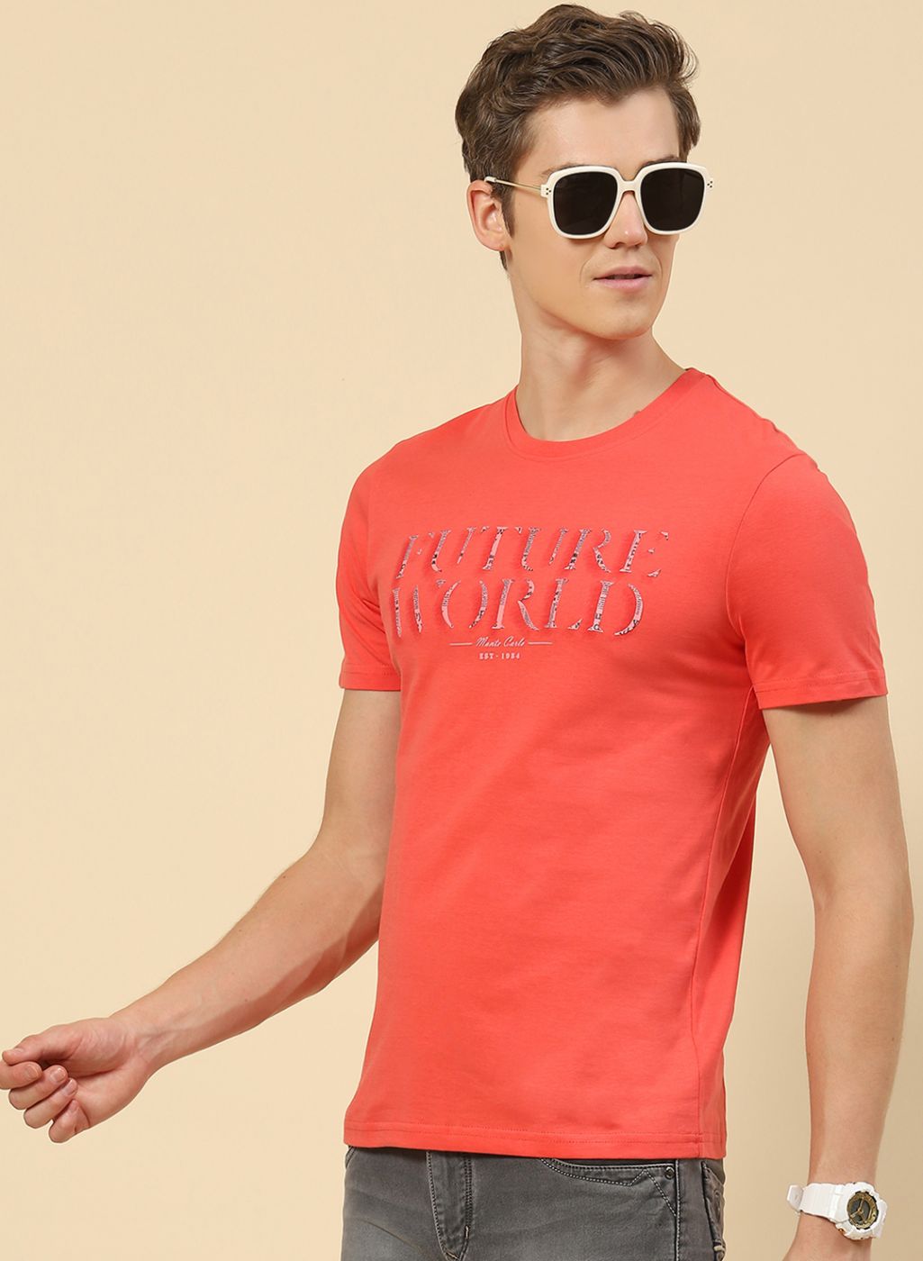 Men Peach Printed T-Shirt