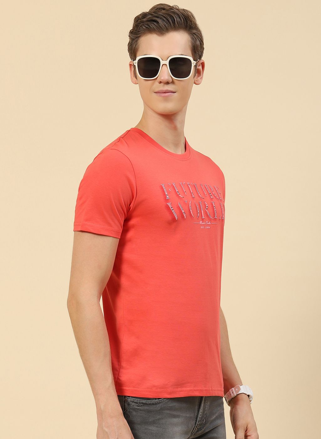 Men Peach Printed T-Shirt