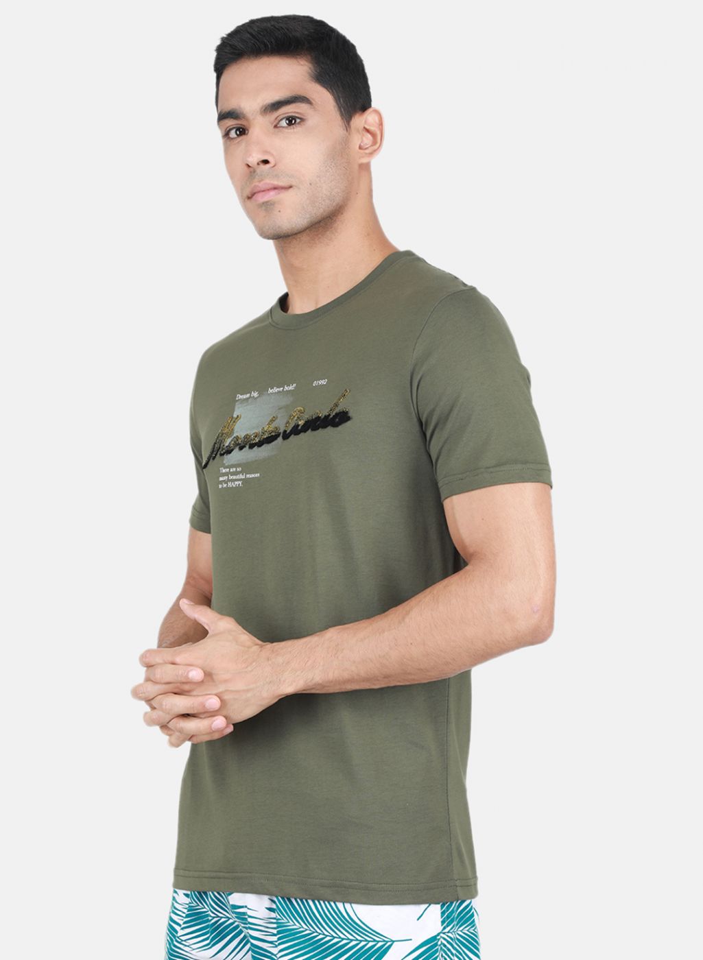 Men Olive Printed T-Shirt