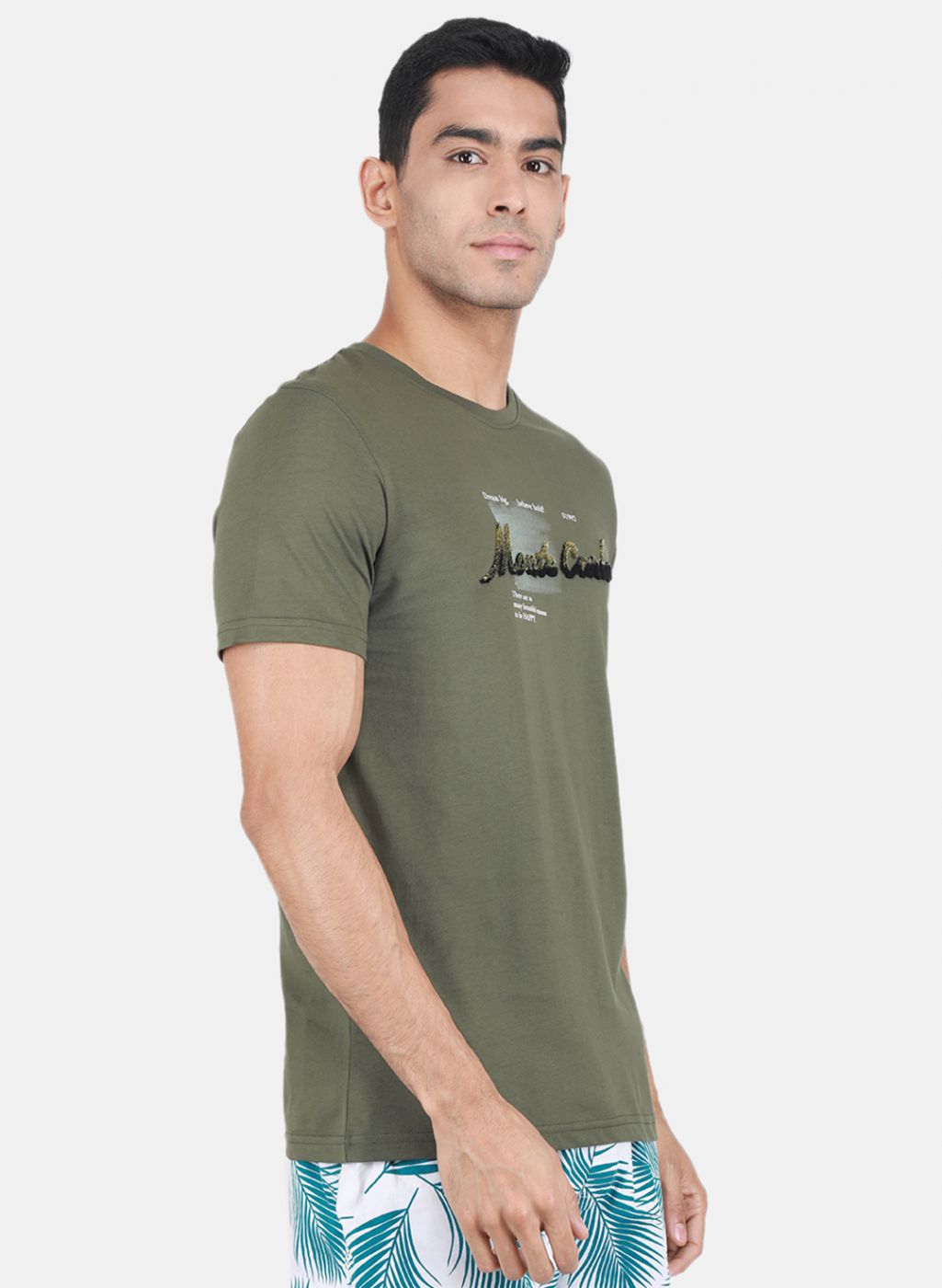 Men Olive Printed T-Shirt