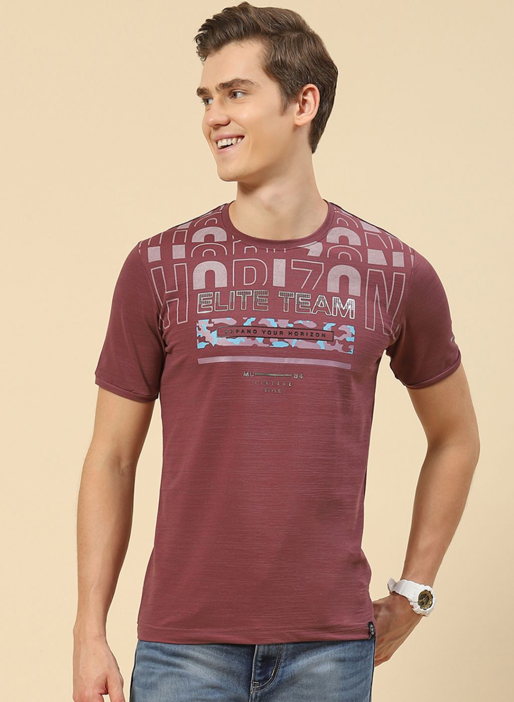 Men Pink Printed T-Shirt