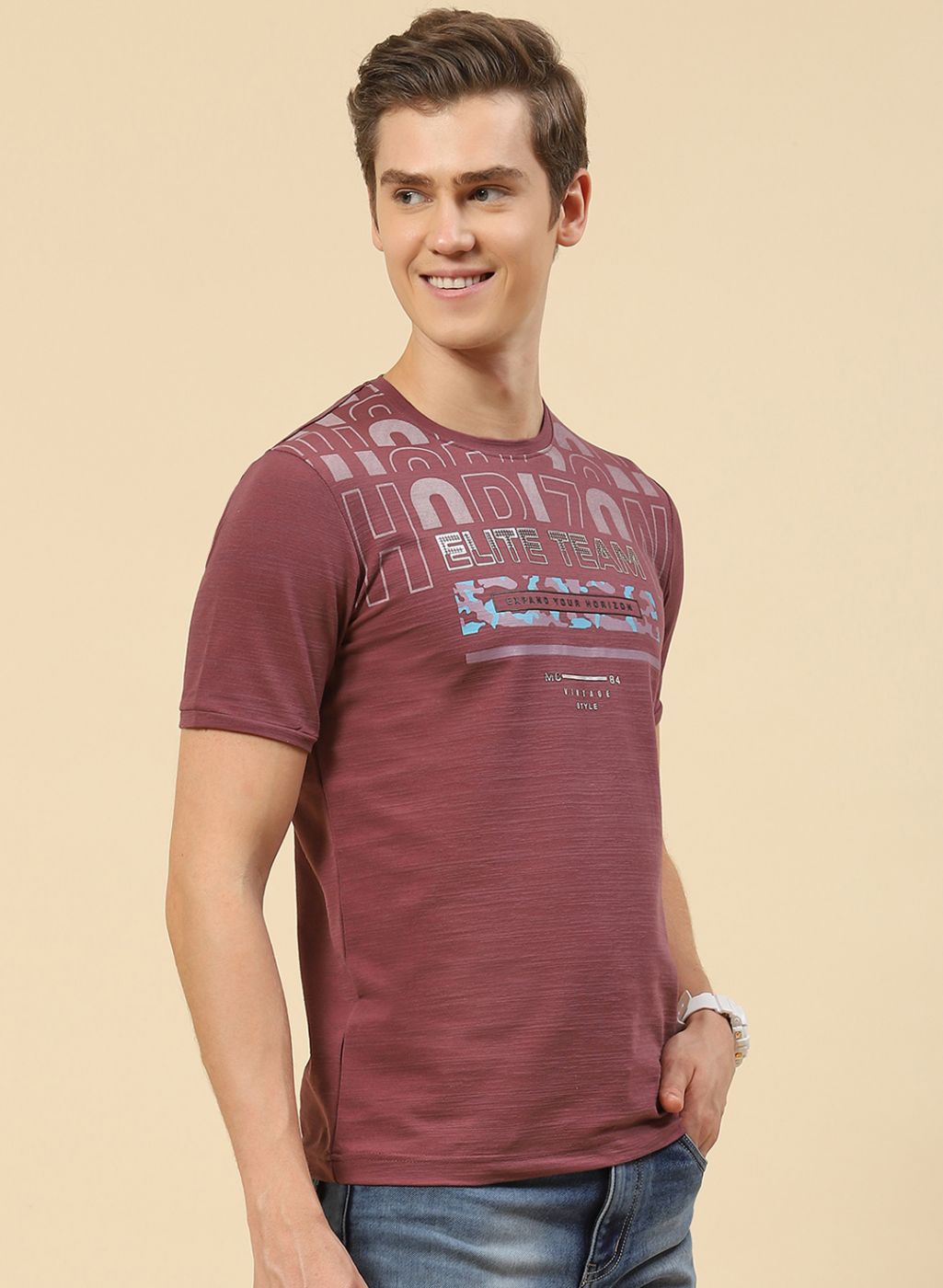 Men Pink Printed T-Shirt