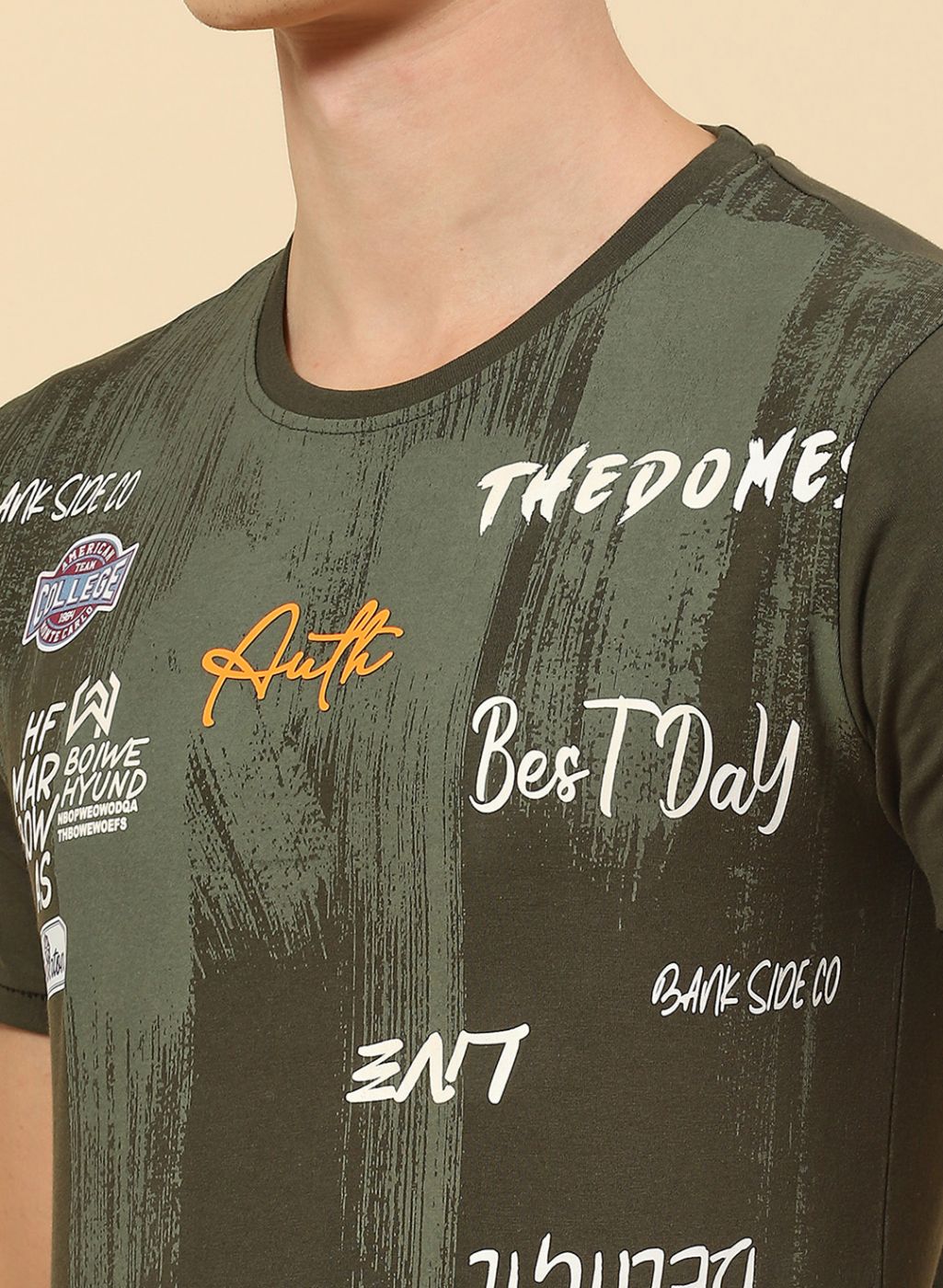 Men Olive Printed T-Shirt