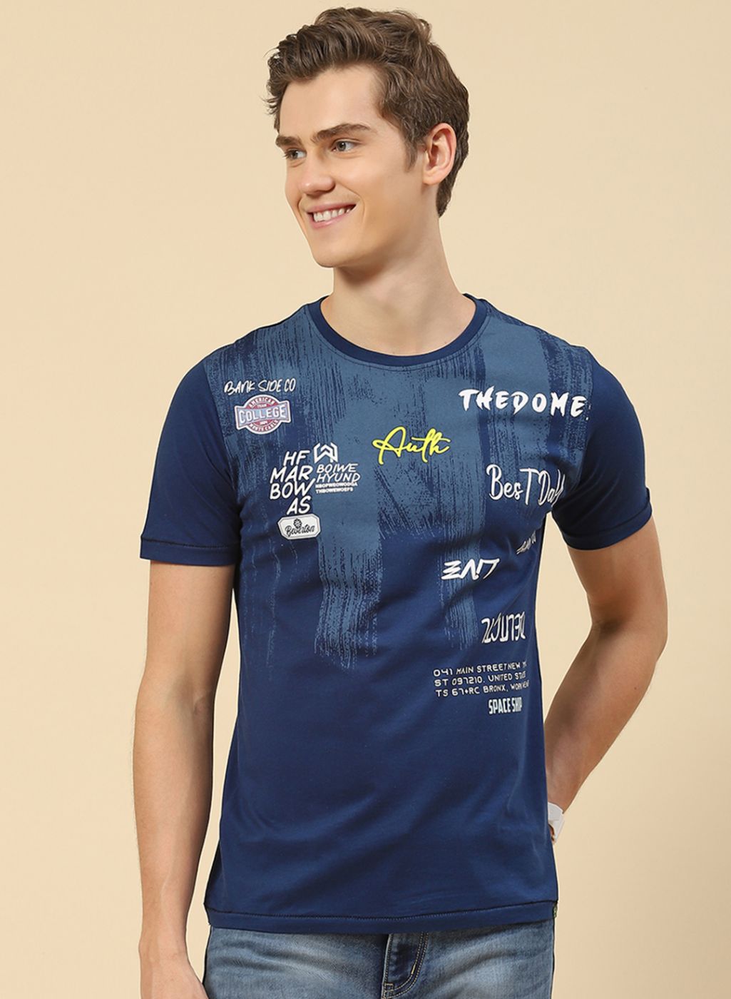 Men Blue Printed T-Shirt