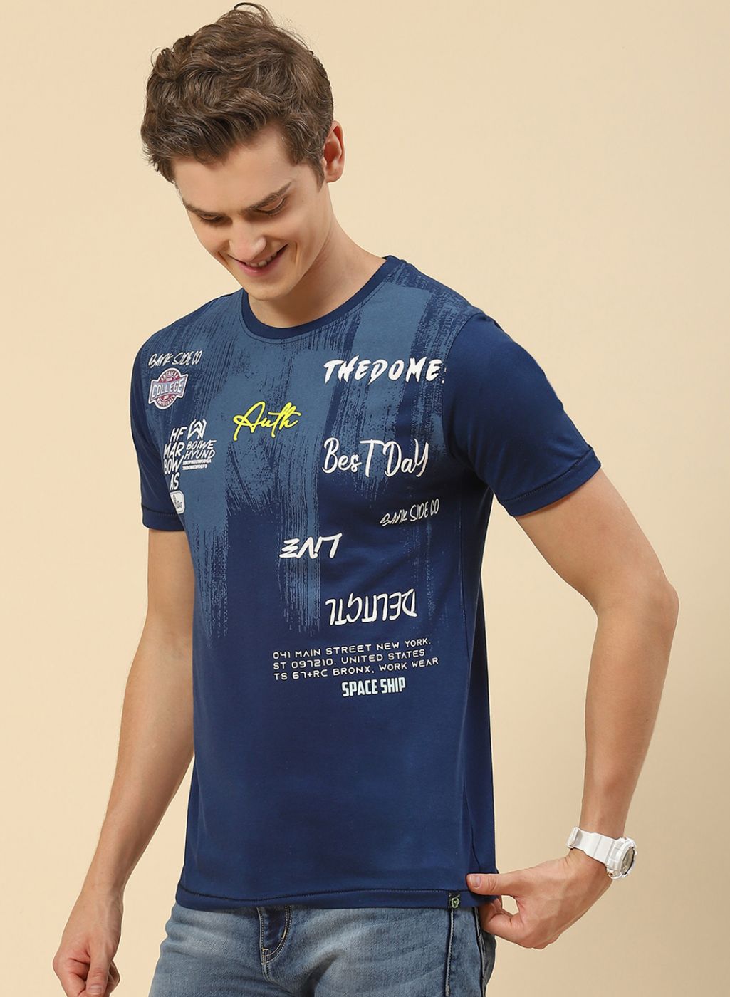 Men Blue Printed T-Shirt