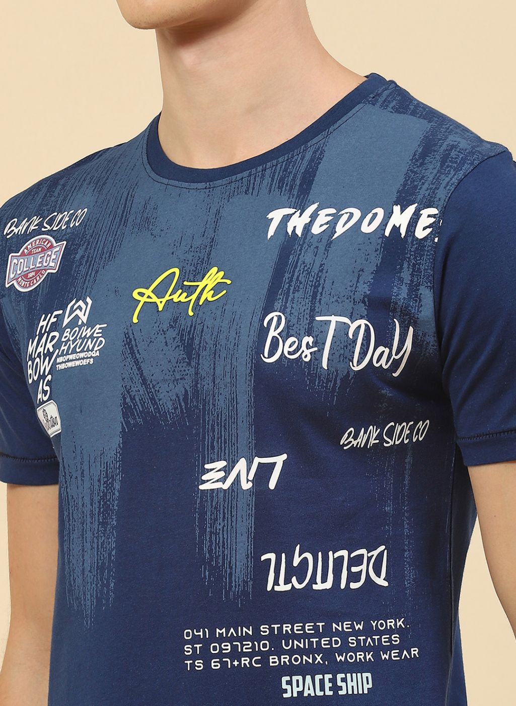 Men Blue Printed T-Shirt
