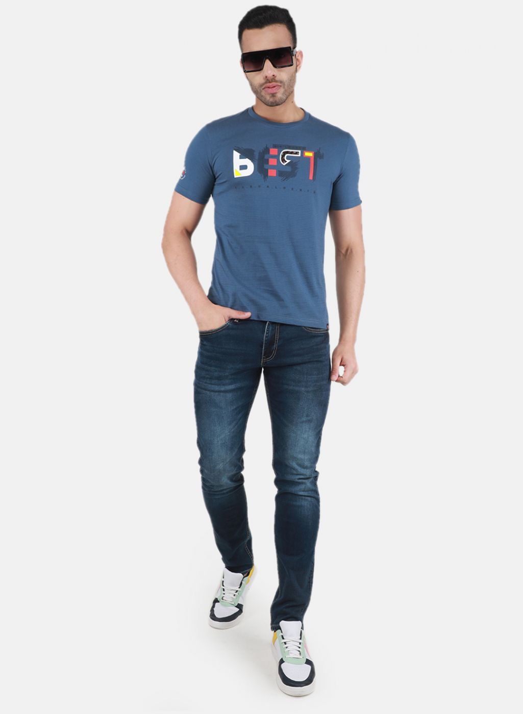Men Blue Printed T-Shirt