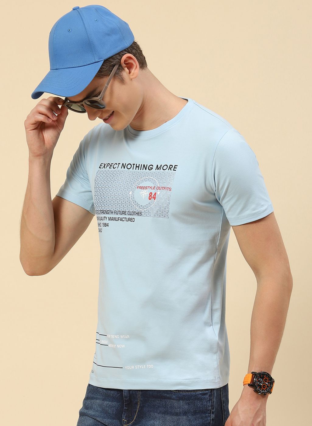 Men Blue Printed T-Shirt