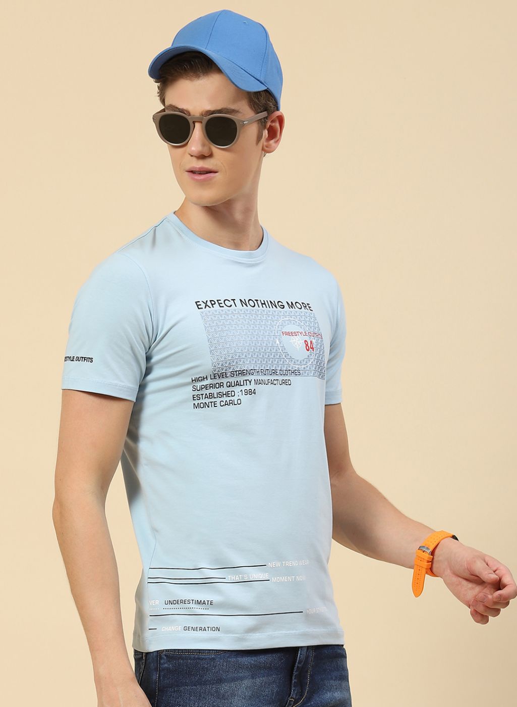 Men Blue Printed T-Shirt