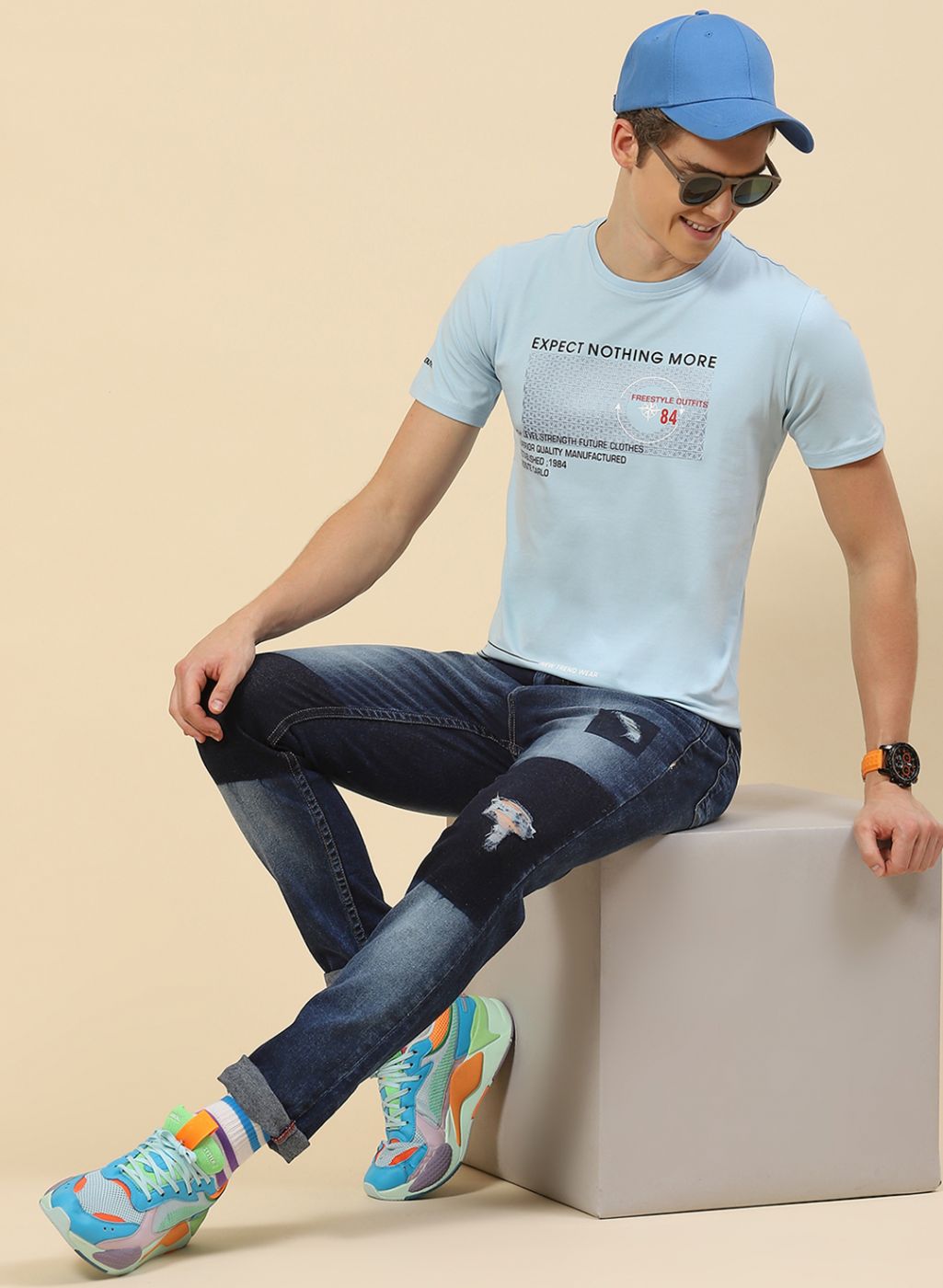 Men Blue Printed T-Shirt