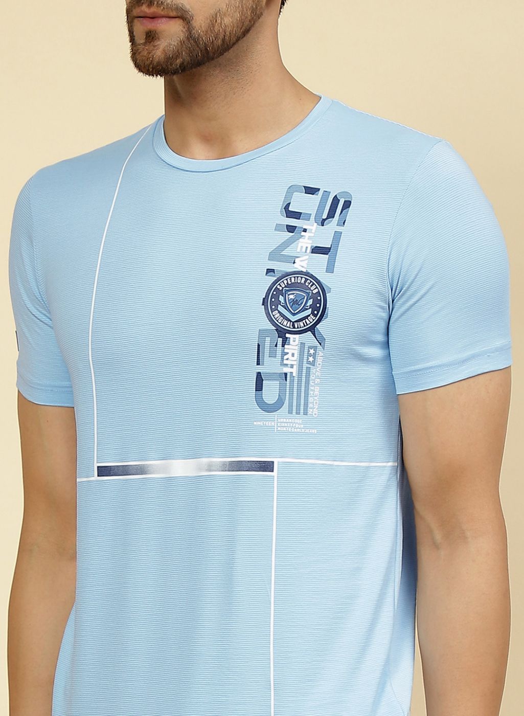 Men Sky Blue Printed T-Shirt