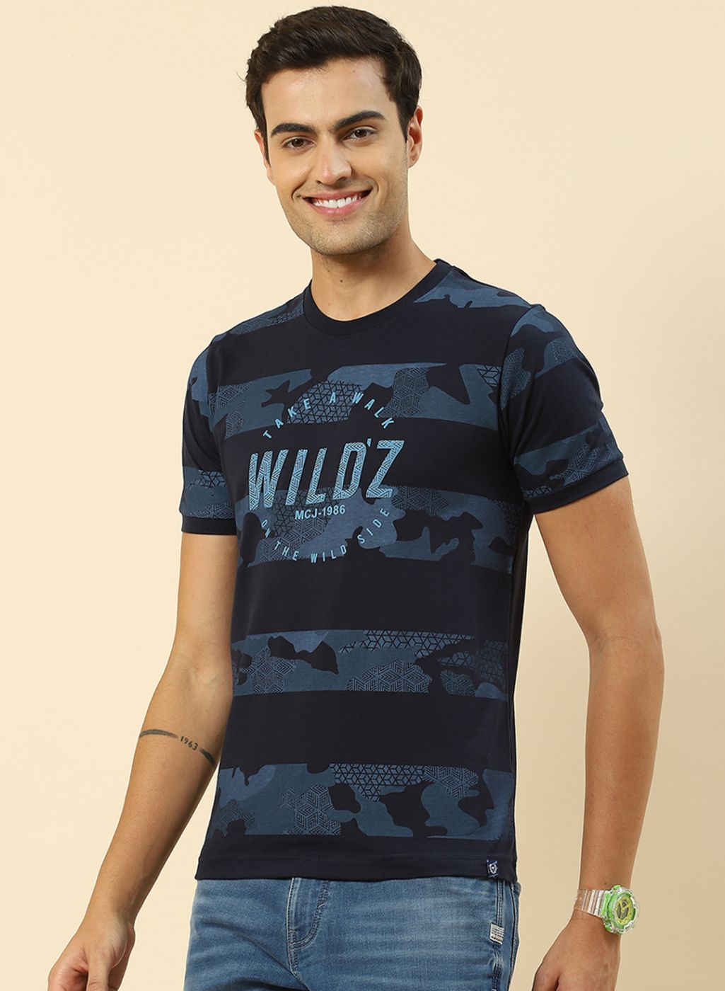 Men Blue Printed T-Shirt