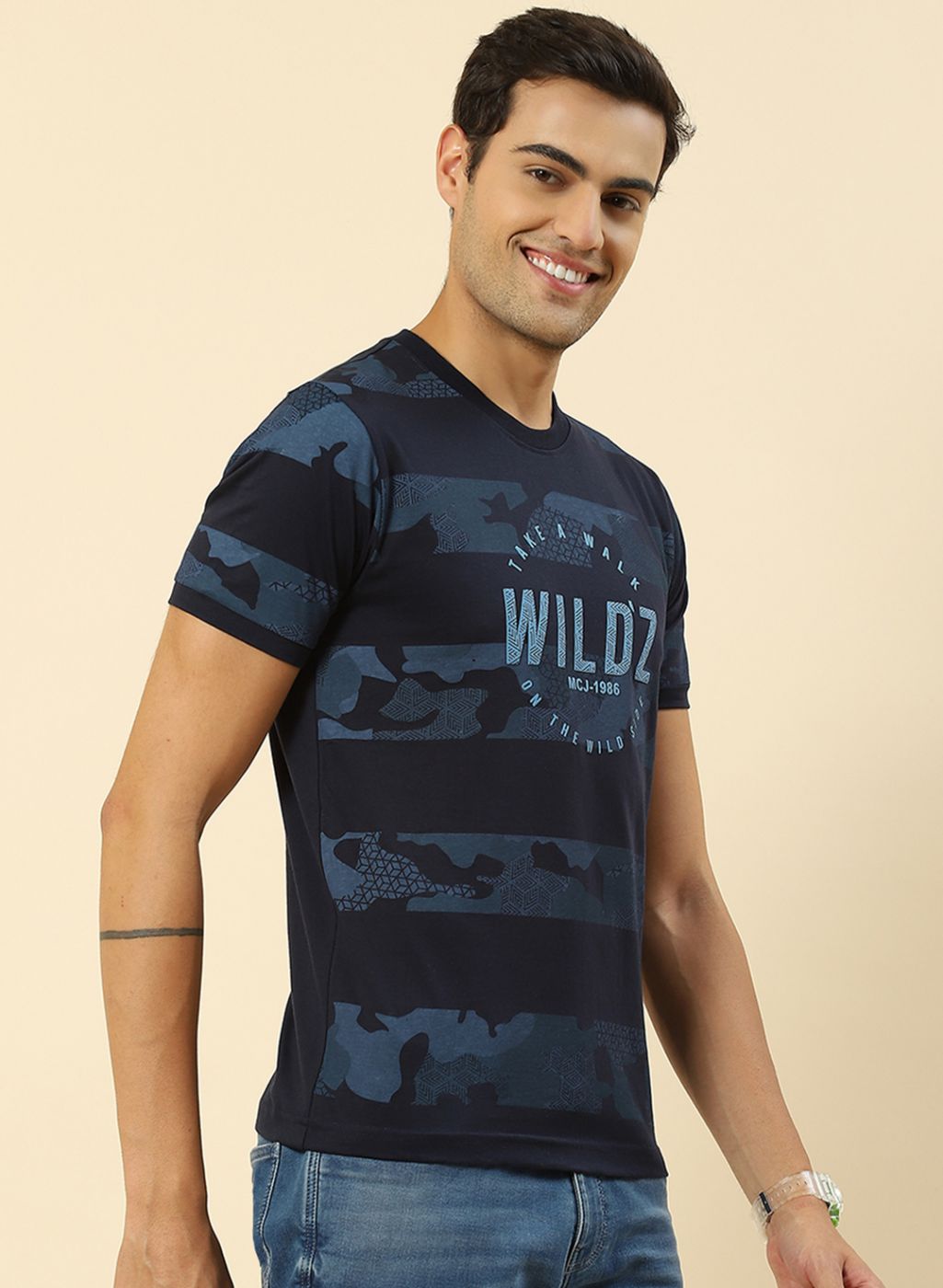 Men Blue Printed T-Shirt