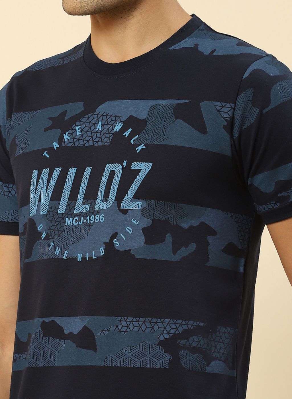 Men Blue Printed T-Shirt