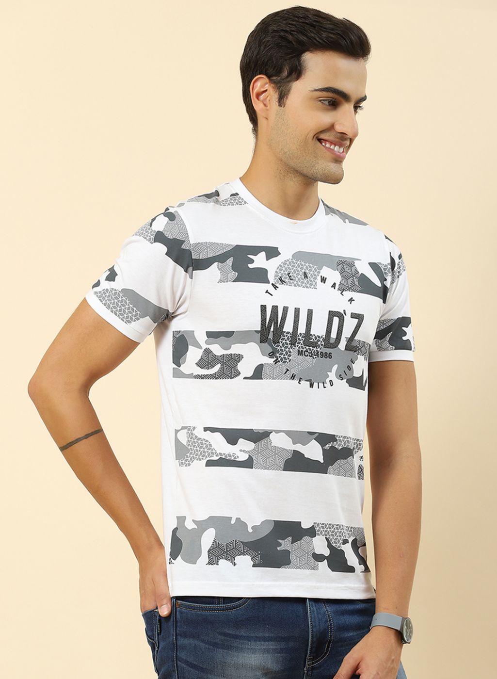 Men White Printed T-Shirt