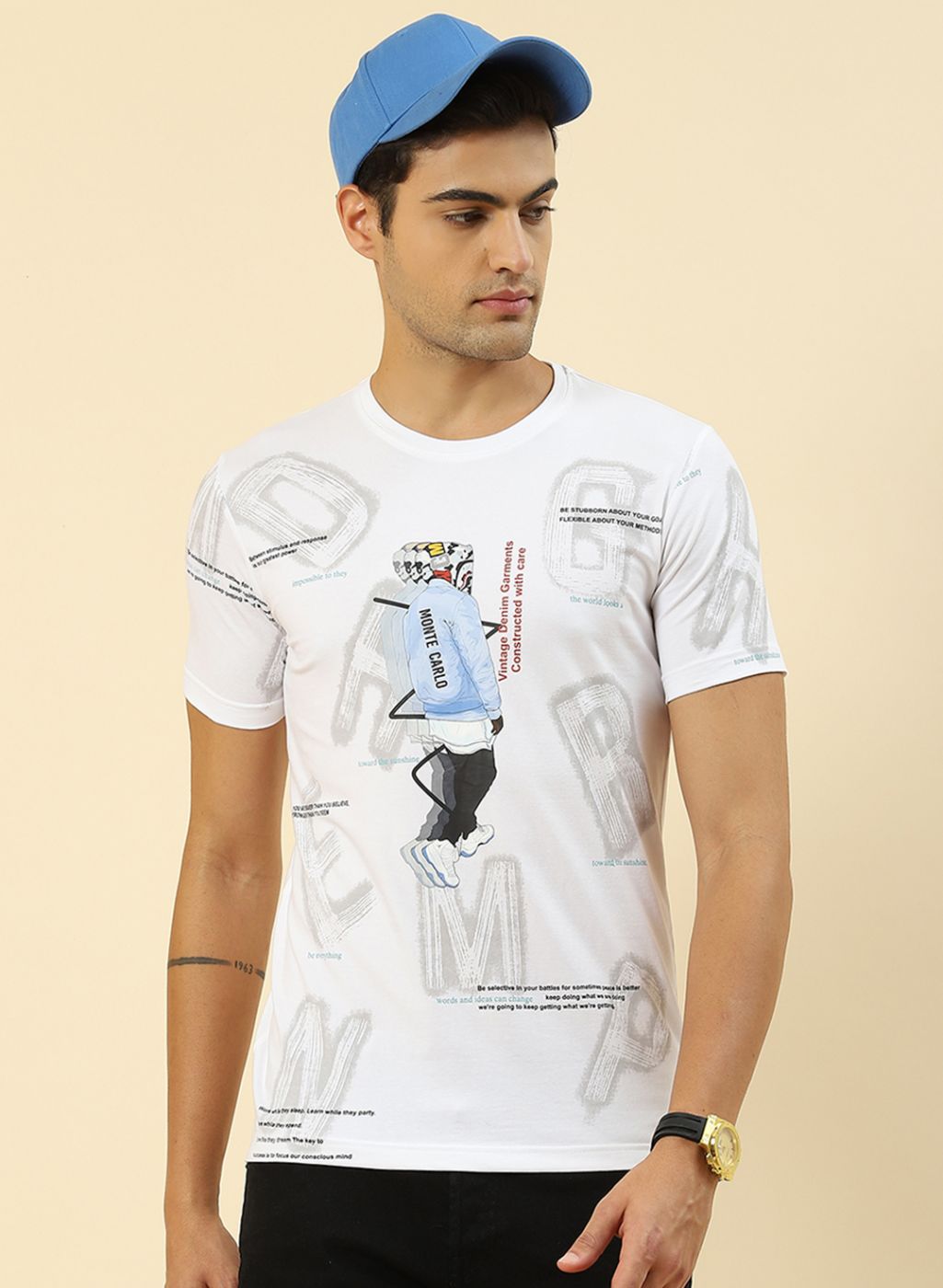 Men White Printed T-Shirt