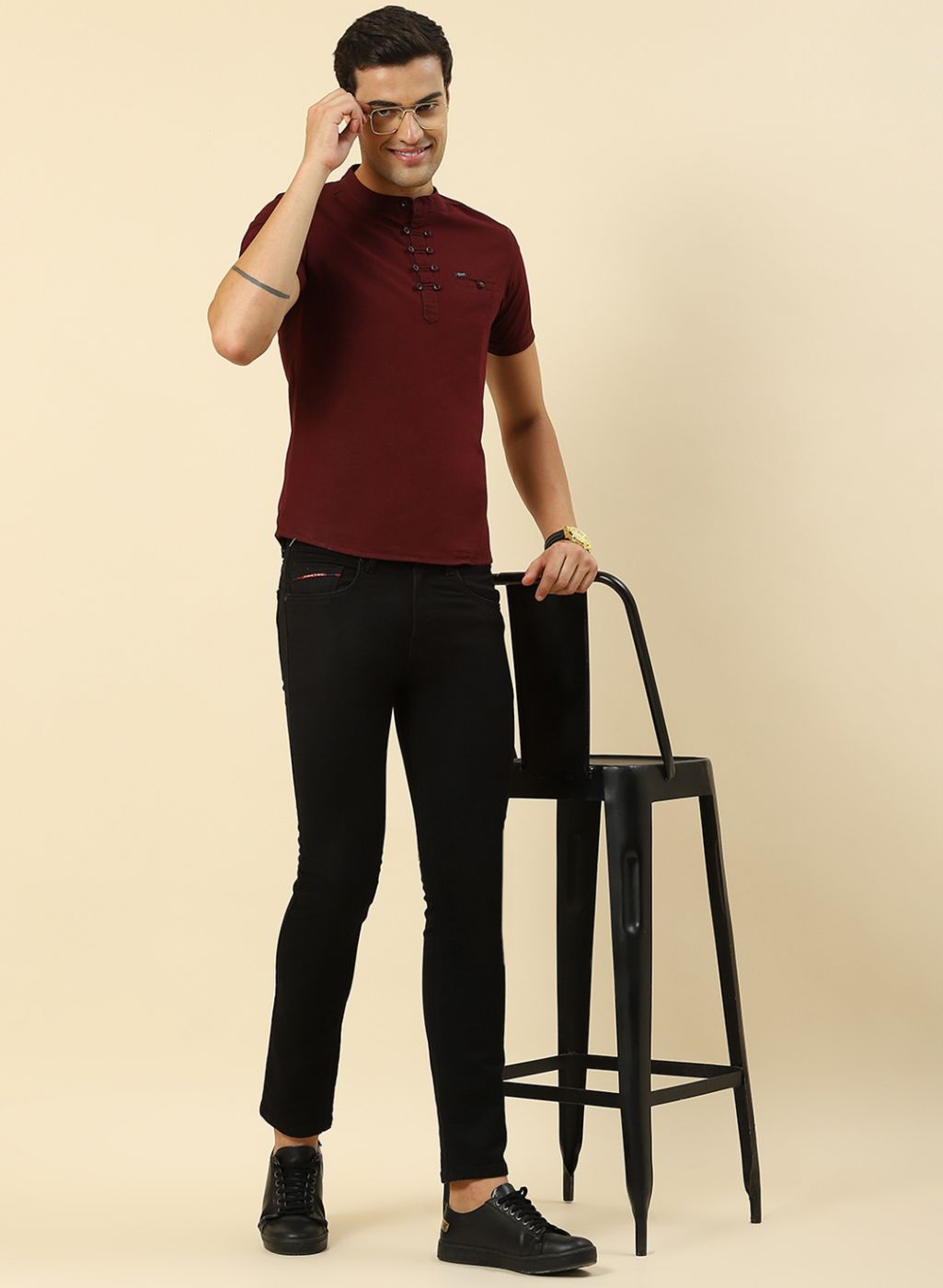 Men Maroon Printed T-Shirt