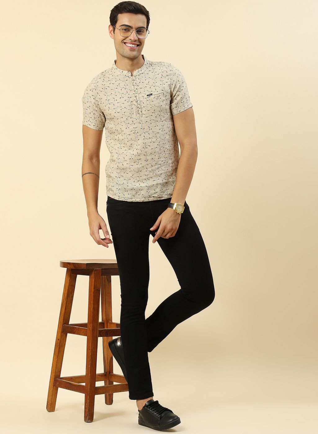 Men Beige Printed T-Shirt