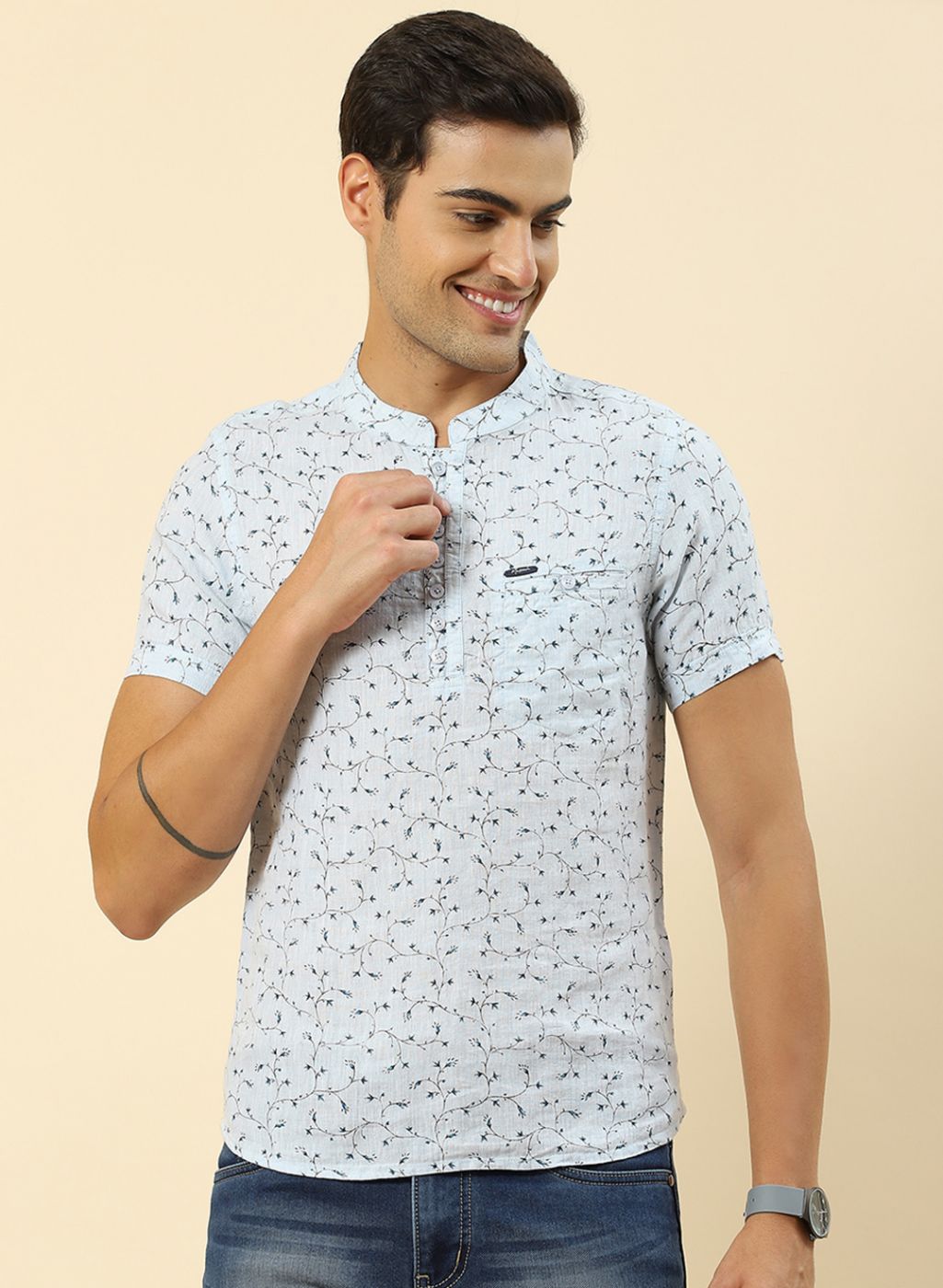 Men Blue Printed T-Shirt