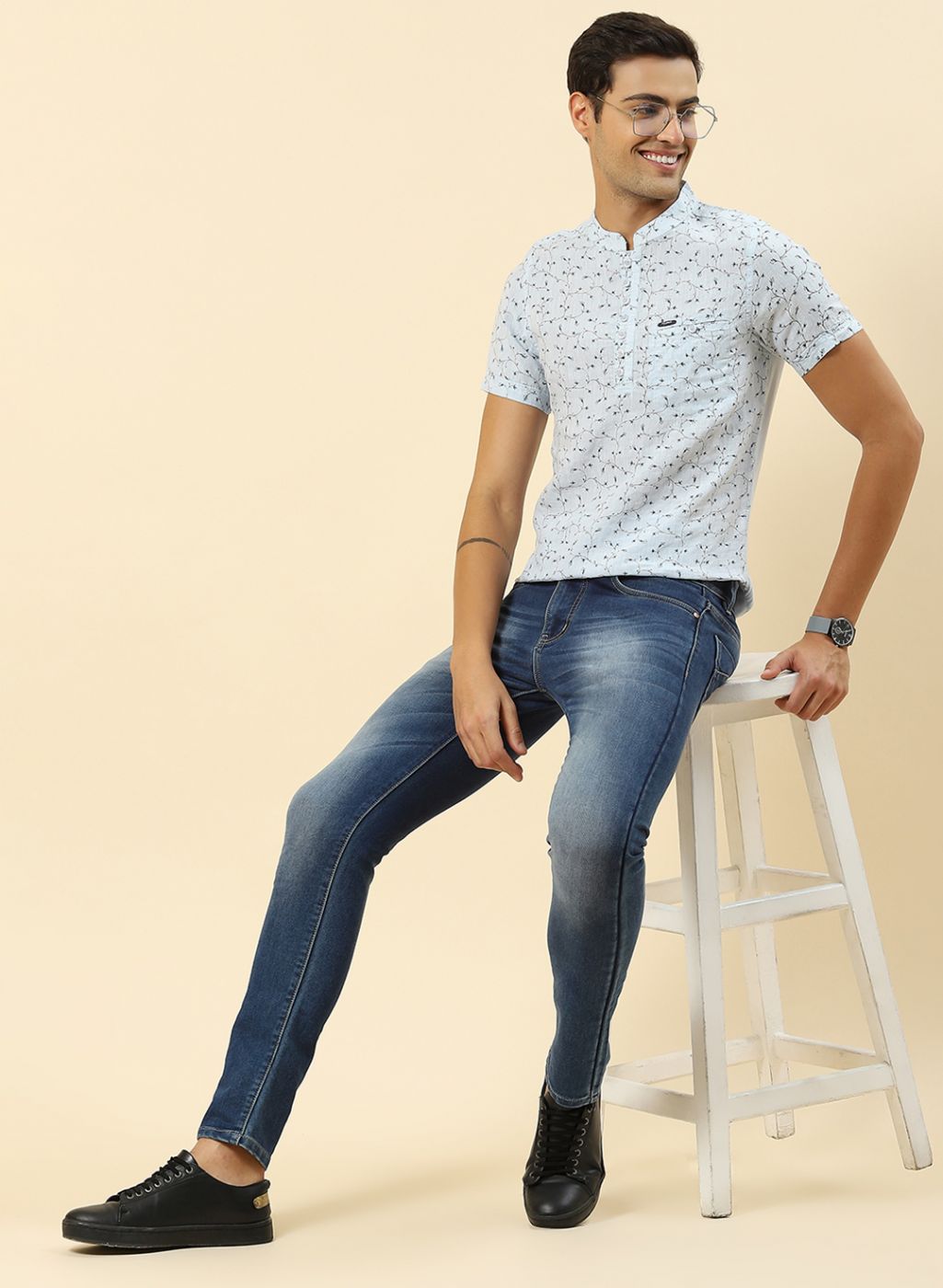 Men Blue Printed T-Shirt