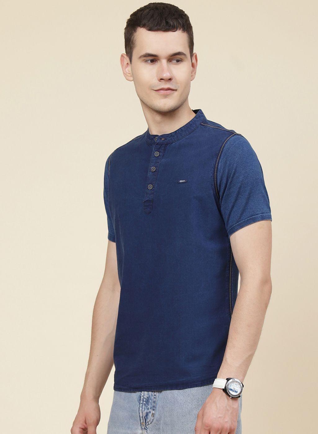 Men Blue Solid T-Shirt