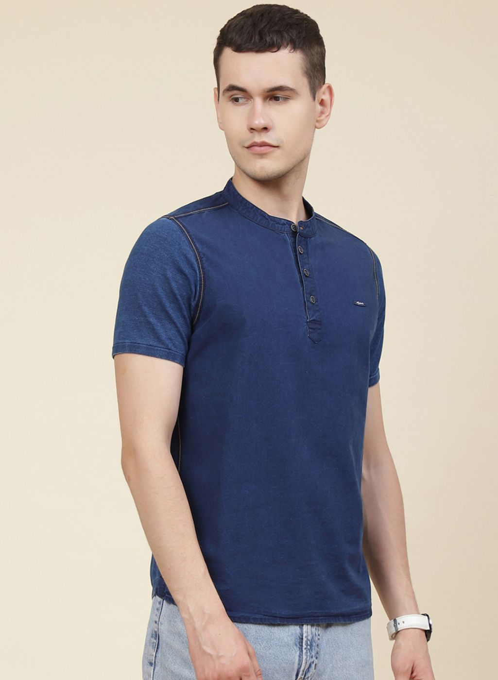 Men Blue Solid T-Shirt