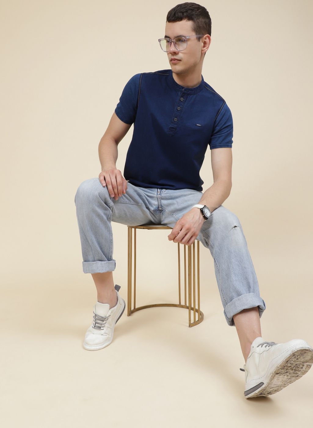 Men Blue Solid T-Shirt