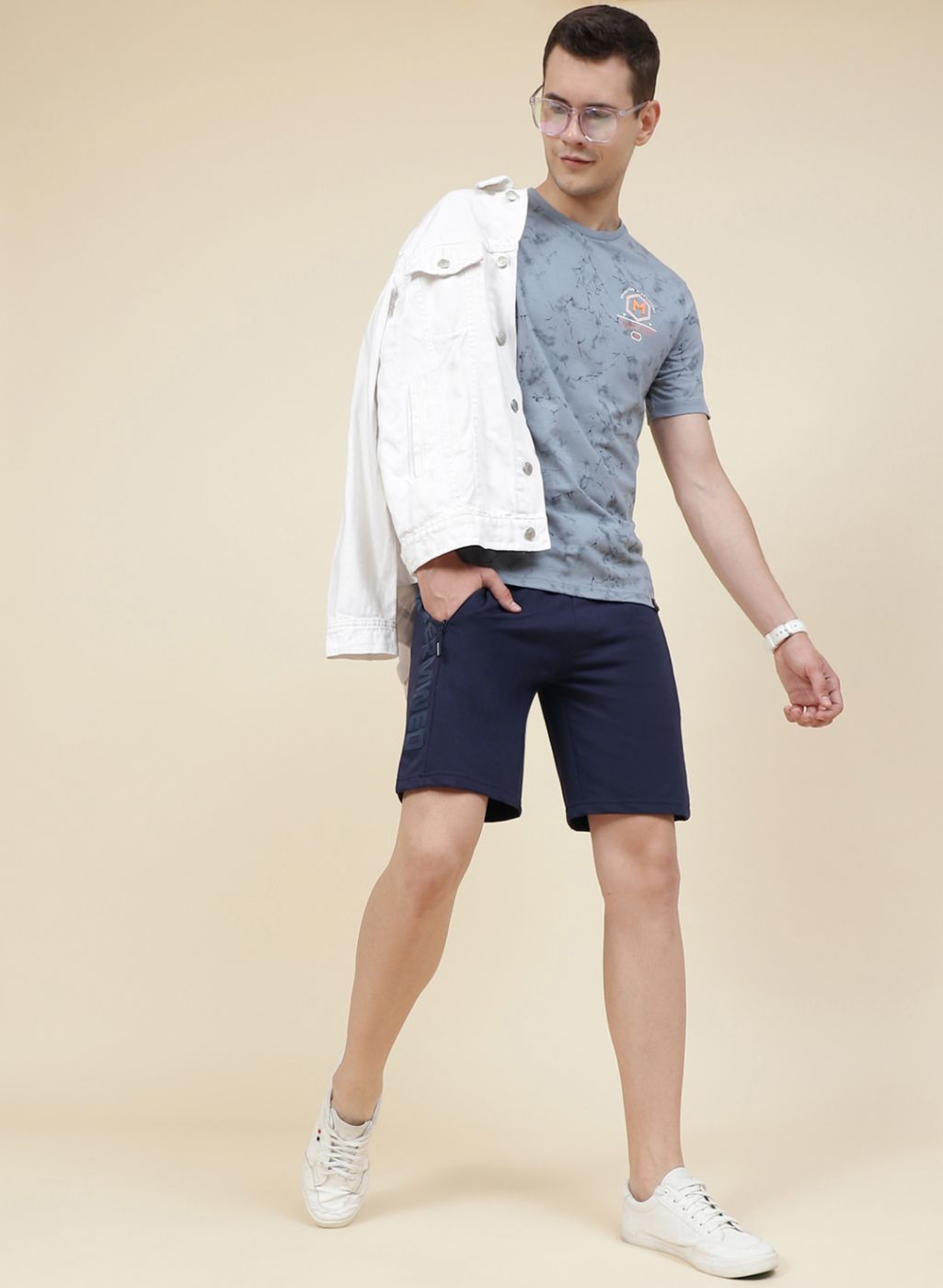 Men NAvy Blue Printed Bermuda