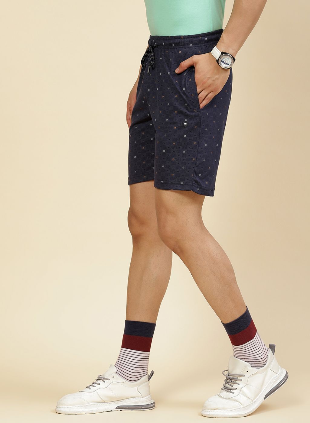 Men NAvy Blue Printed Bermuda