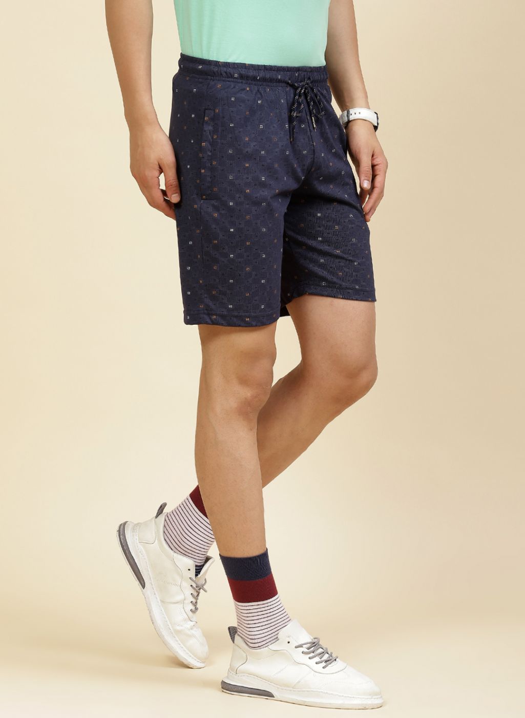 Men NAvy Blue Printed Bermuda