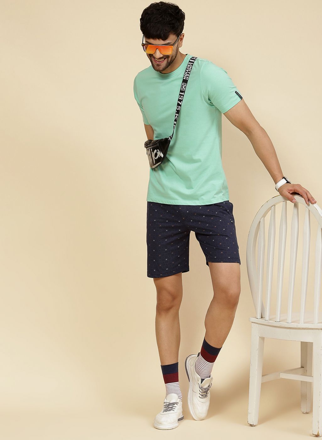 Men NAvy Blue Printed Bermuda