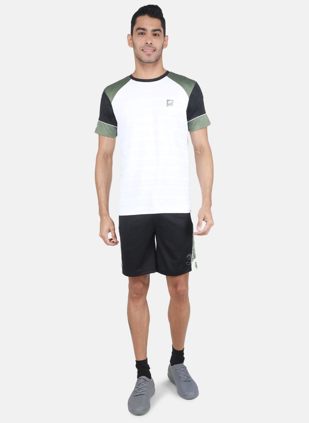 Men White & Black Solid Bermuda Set