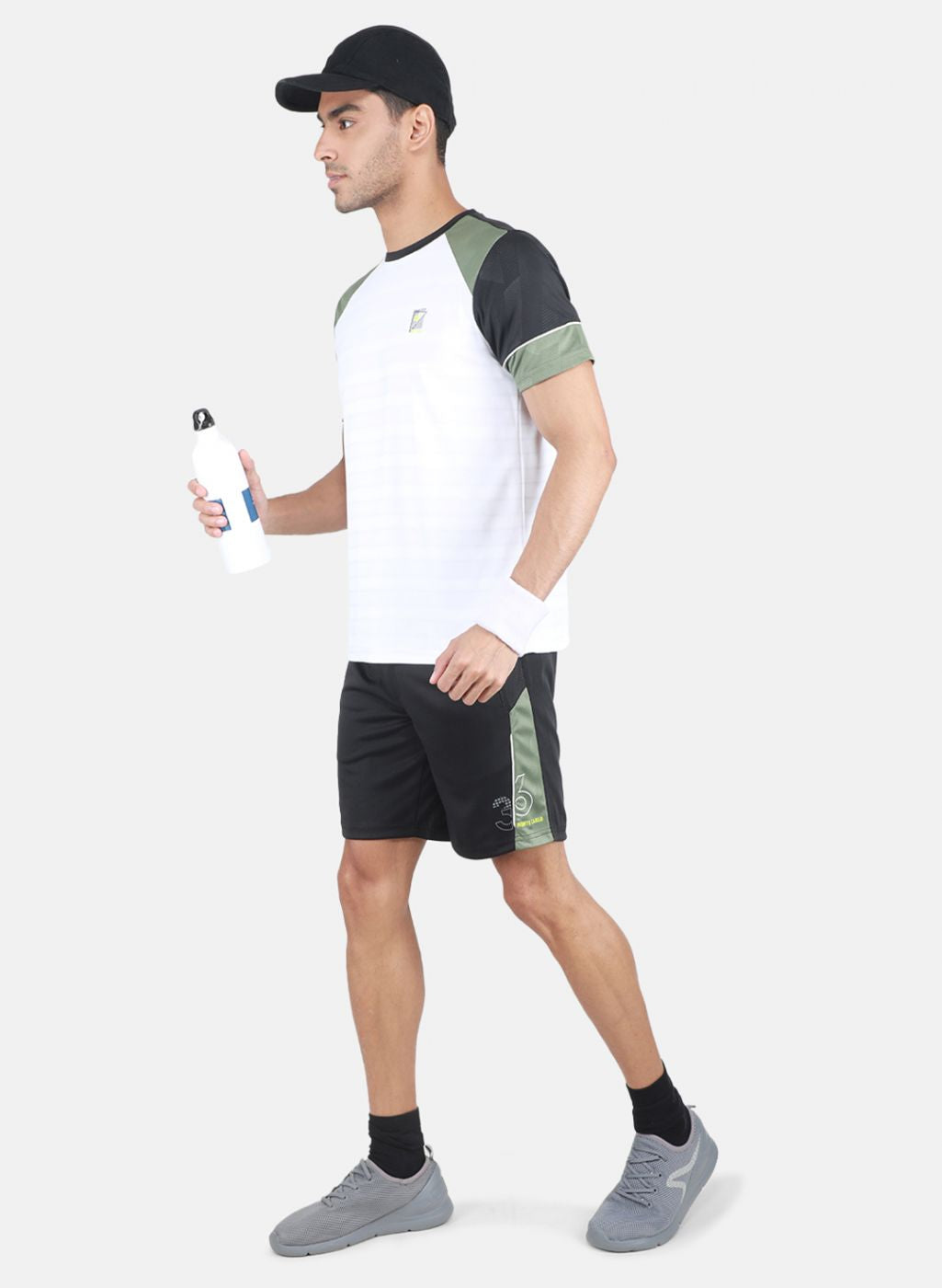 Men White & Black Solid Bermuda Set