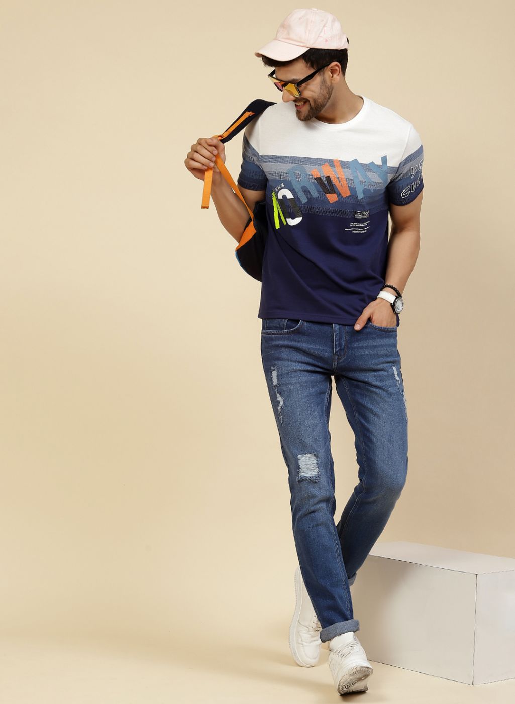 Men Blue Printed T-Shirt