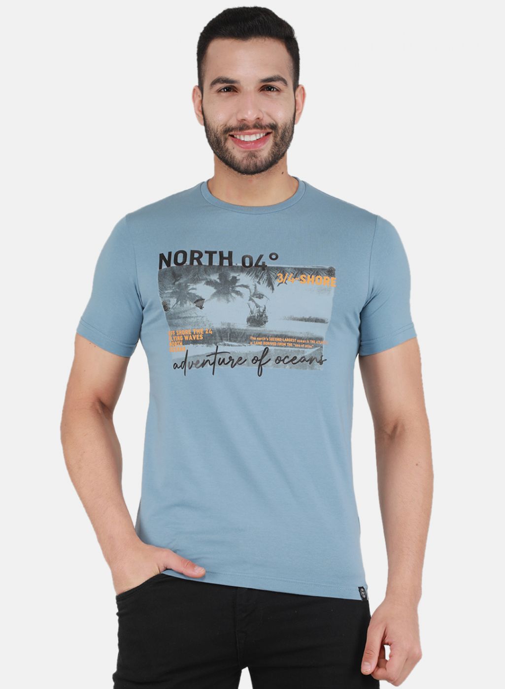 Men Blue Printed T-Shirt - Main Image