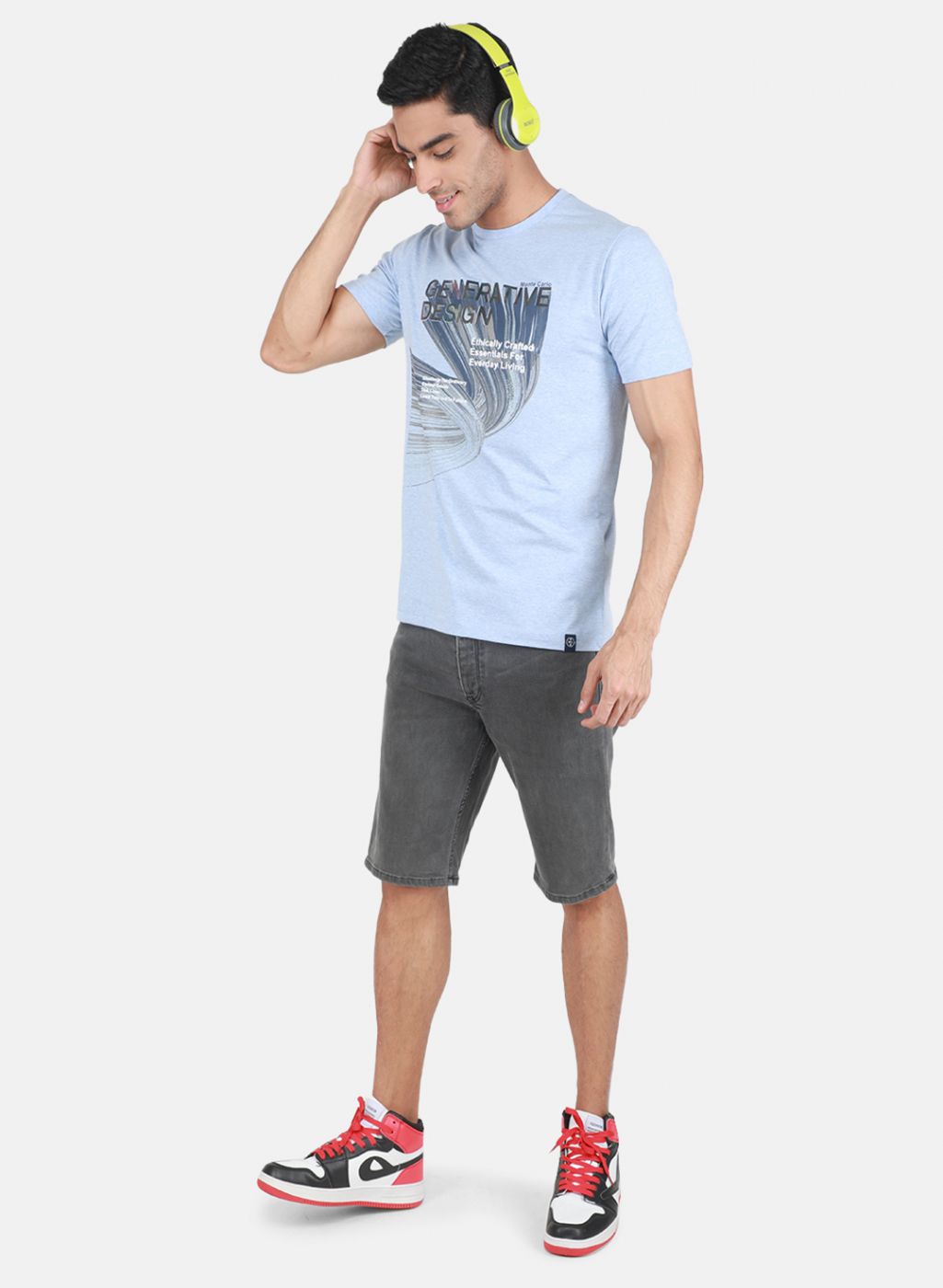 Men Sky Blue Printed T-Shirt