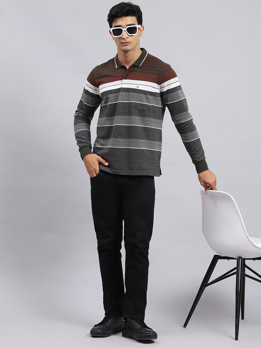 Men Green Stripe T-Shirt